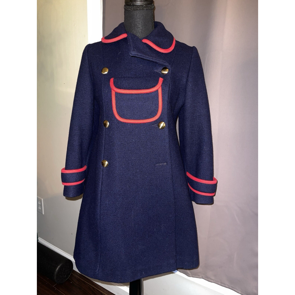 Vintage Wool Rainbow Brand Womens Navy Red Trimmed Military 60s Style Size Small